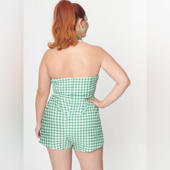 Unique Vintage Green & White Vegetable Gingham Romper, 1x, NWT! - Picture 4 of 15